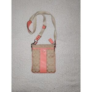 COACH Heritage Signature Stripe Swingpack F4886 Orange/Coral Logo Fall Mini